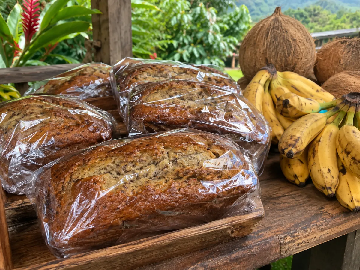Una pagnotta di banana bread su un tovagliolo bianco